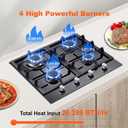 Gas Stove Top 24 Inch, Amzgachfktch Built-in Gas Cooktop 4 Burner, Black Tempered Glass Stove with NG/LPG Conversion Kit, Kitchen Propane Cooktop with Thermocouple Protection