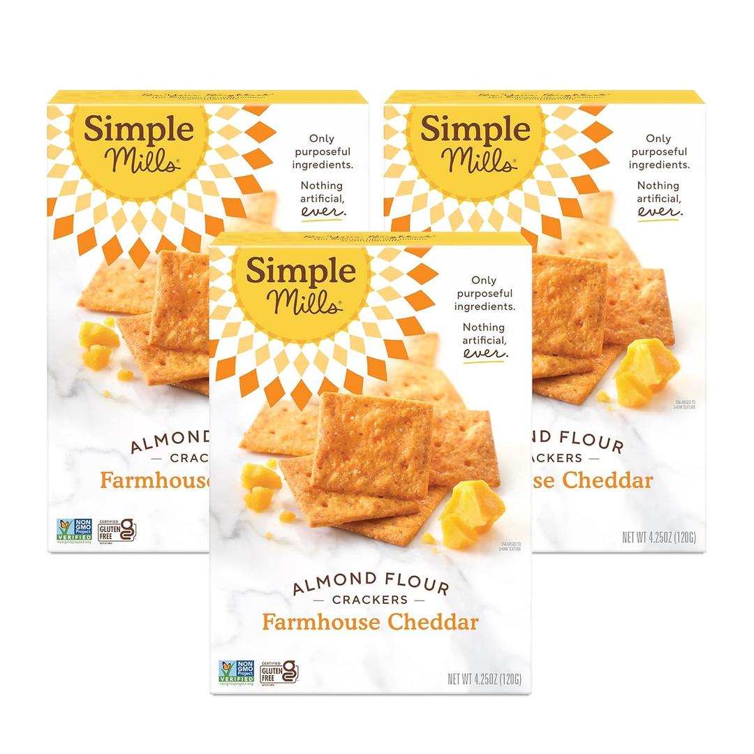 Simple Mills Almond Flour Crackers, Farmhouse Cheddar - Gluten Free, Healthy Snacks, 4.25 Ounce (Pack of 3) (EXP 02/17/26)