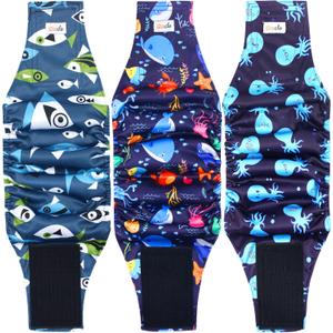 Reusable Dog Diapers Male 3Pcs, Premium Washable Belly Bands for Male Dog XLarge, High Absorbing Male Dog Wraps for Doggie Puppy in Incontinence, Excitable Urination and Training(Seafloor,XL)