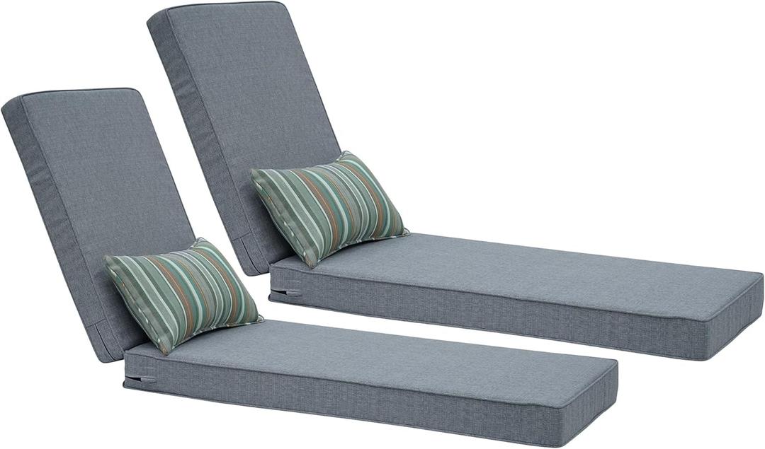 Outdoor Chaise Lounge Cushions,Olefin Lounge Cushion,Rainproof Color Fade-Resistant & Removable Cover Patio Chaise Lounge Cushion with High Resilience Straps for Lounge Chairs with Pillow (2 Pack - 72''D x 21''W x 3''H Inch, Stone Gray)