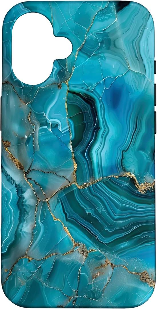 iPhone 16 Teal Turquoise Natural Stone Marble-Like Pattern Print Case