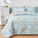 Joyreap 3 Pieces Reversible Floral Quilt Set Aqua, Microfiber Soft Smooth Quilt, Elegant Flower Design Bedspread, Lightweight Bed Cover for All Season, 1 Quilt and 2 Pillow Shams (King, 102x90 inches)