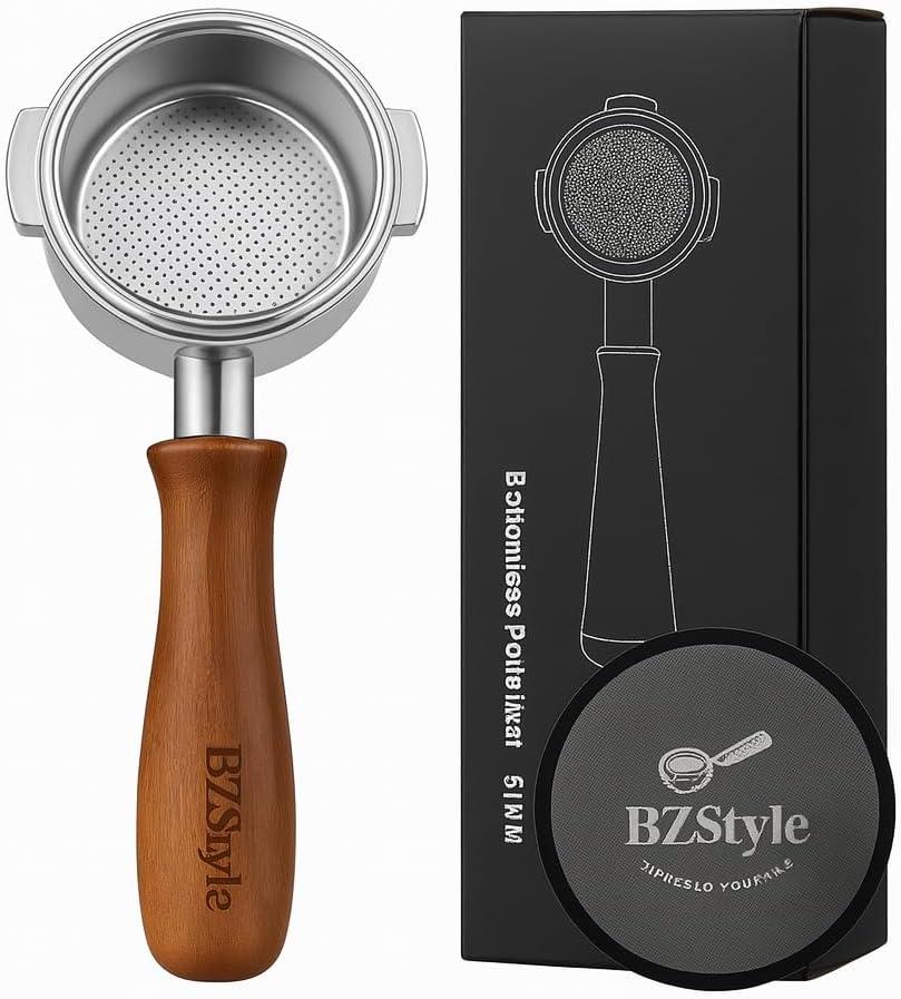 Premium 54mm Bottomless Portafilter Compatible with Breville Barista Series Triple Filter Basket Natural Wooden Handle Espresso Extraction Enhancer for Professional Crema & Flow