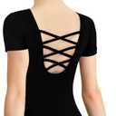 MOLLDAN Girls Dance Ballet Leotards Short Sleeve Criss Cross Straps Back (6-8 Years, Black)