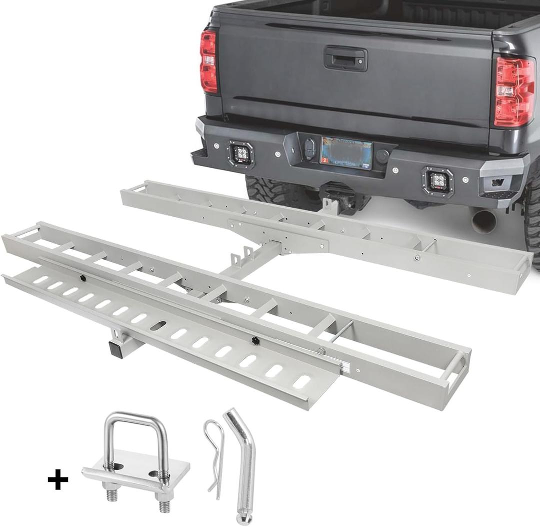 Dual Motorcycle Hitch Carrier, Lightweight Robust Aluminum Dirt Bike Hitch Carrier with 4.4FT Longer Ramp, Fits 2" Receiver, 5.5" Wide Tire