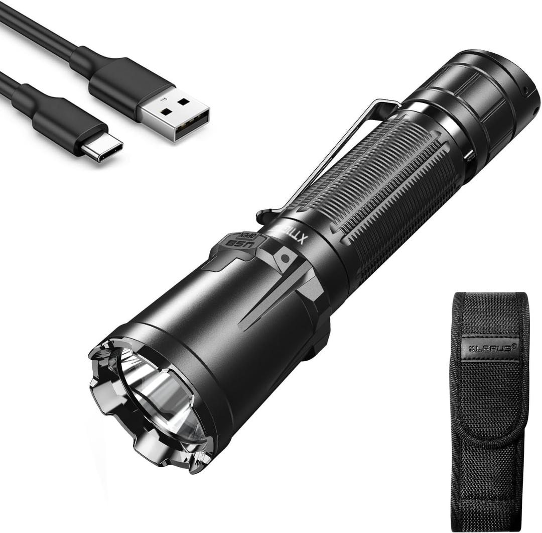 klarus XT11GT Pro 3300 Lumens USB C Rechargeable Tactical Flashlight, 1345 Feet Beam Distance, Instant Reaction Dual Tail Switches, Tactical + Outdoor Settings, with 4000mAh Battery, Holster