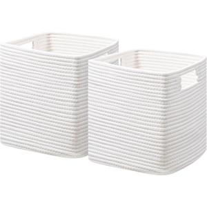 UBBCARE Storage Cubes 11 Inch, Cotton Rope Woven Baskets for Organizing, Cube Storage Bin for Baby Nursery, 2-Pack Square Toy Storage Baskets for Shleves Organizer, Closet, Kidsroom, White