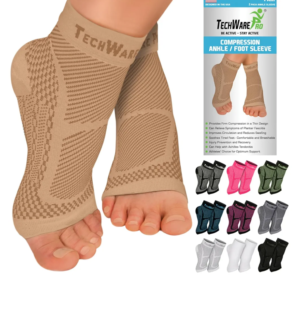 TechWare Pro Ankle Brace Compression Sleeve - Plantar Fasciitis Sock. Relieves Achilles Tendonitis. Foot Arch Support Reduces Joint Pain, Swelling & Heel Spur Pain. Injury Recovery Braces for Sports, Size XXL