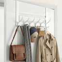 Over The Door Hooks, Sturdy Door Hanger, Large Over The Door Towel Rack with 12 Hooks, Heavy Duty Easy to Install, for Bathroom, BedroomKitchenHanging Towels, Coats (White) (1-3/4" Door 7.4" Arms 1-Pack)