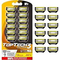 TopTech ULTRA 5 Razors for Men - Replaceable Cartridges for Manual Shaving Razor, 5 Blades Technology Refills - 8 Count Pack - Fits Gillette Fusion - Soft Shave & Sharp - Cost-effective Refill