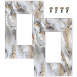Decorative Outlet Covers Gray Golden Abstract Marble Luxury 1 Gang Light Switch Cover Single Rocker Wall Plate Decora GFCI Electrical Switchplate for Bathroom Bedroom Decor2 Pack
