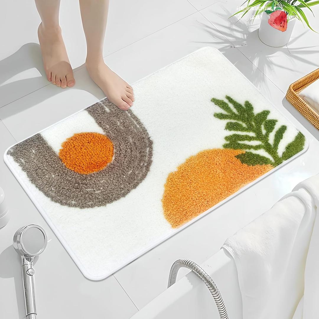 Boho Shaggy Microfiber Bathroom Rug, Super Absorbent Non Slip Mat for Tub, Shower, Machine Wash, 20X30 in