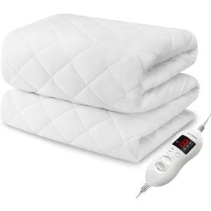 Heated Mattress Pad Twin Size, Electric Mattress Pad Cover w/Single Control 8 Heating Settings, Bed Warmer w/ 4 Auto Shut Off Settings, UL Certified, Deep Pocket, Machine Washable, White