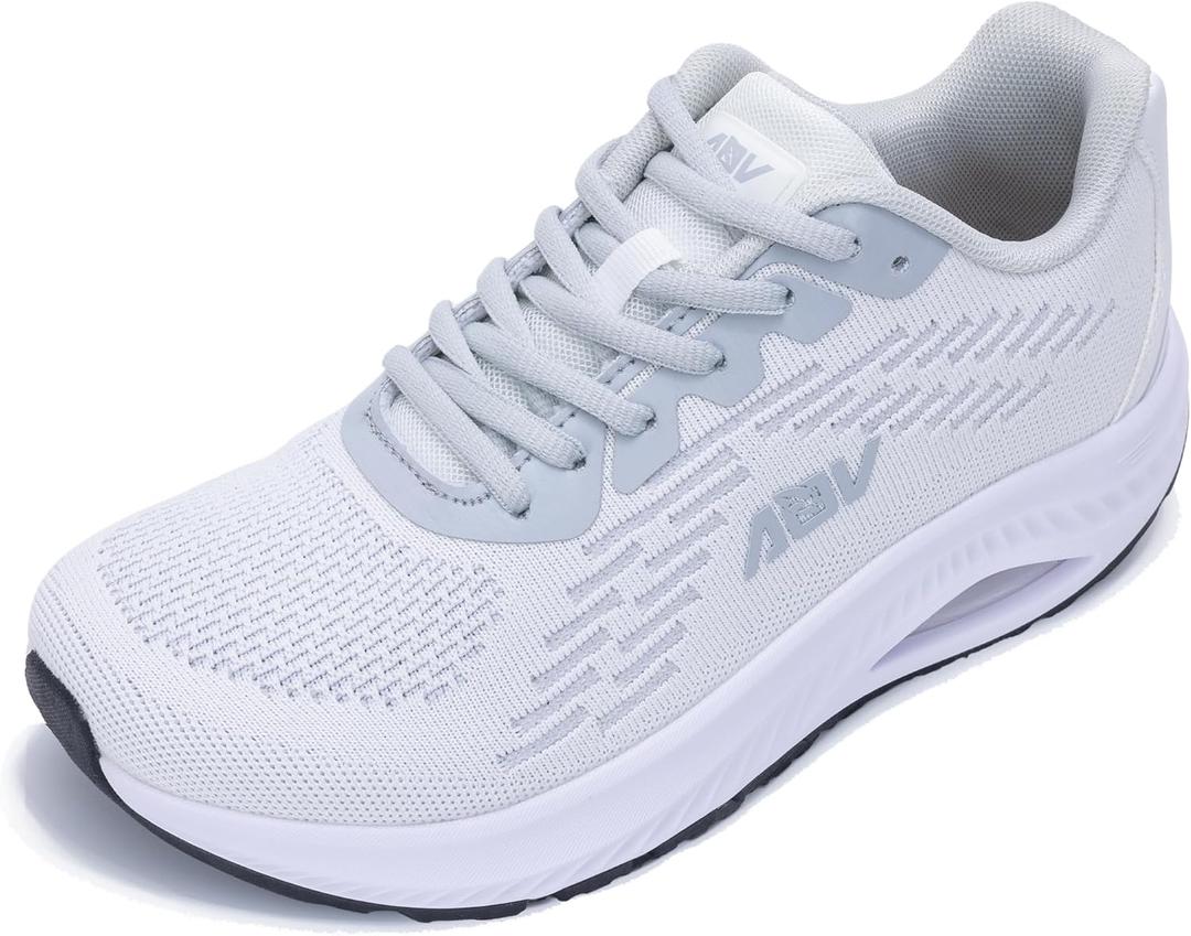 AOV Wide Toe Box Shoes Women Arch Support Walking Shoes Plantar Fasciitis Orthotic Tennis Sneakers (White grey, 10 Wide)
