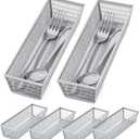 Silverware Organizer,Mesh Drawer Organizer for KitchenMetal Utensil Organizer for Flatware, Knives, Spoons,Cosmetic (Silver 9 * 3 * 2 inch Pack6)