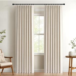 100% Blackout Shield Linen Pinch Pleated Curtains Blackout, Pleated Drapes with Hooks 84 Inch Long 2 Panels Set, Linen Blackout Curtains for Bedroom & Living Room, 40" W x 84" L, Cream