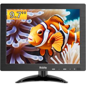 9.7 Inch Small Monitor 1024x768 Portable Monitor 4:3 Screen Display with HDMI VGA AV BNC USB Port, 60Hz, VESA, Built-in Speaker, Remote Control for PC Computer Laptop RasPi