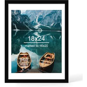 18x24 Frame, Black Wood Style - Display Posters 16 x 20 with Mat or 18x24 without Mat, Wall Mounting Horizontal and Vertical, 1 Pack