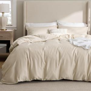 Bedsure Cooling Duvet Cover King Size - Moisture Wicking and Silky Eucalyptus Lyocell Cotton Hybrid Comforter Cover Set for Hot Sleeper - Buttery Soft and Breathable, GentleSoft, Beige Bedding Set (King (104" x 90"))