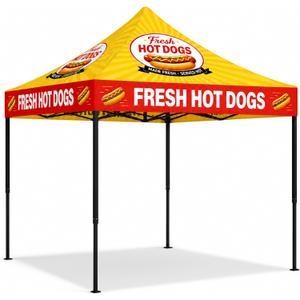 10x10 Hot Dog Themed Pop Up Canopy Tent Commercial Canopy for Food Vendors Heavy Duty Outdoor Catering Shelter Advertising Stand with Iron Frame and Silver Coated Fabric