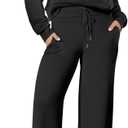 ANRABESS Womens 2 Piece Outfits Half Zip Sweatshirt & Wide Leg Pants Airport Travel Lounge Matching Sets Sweatsuits Clothing (Black, M)