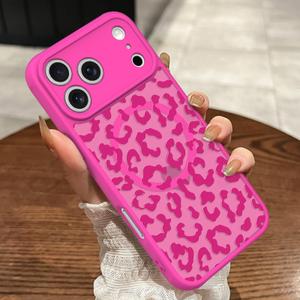 MOWIME Magnetic for iPhone 17 Pro Max Case, [Compatible with MagSafe] Cute Cheetah Print Pattern for Women Girls Shockproof Translucent Matte Protective Case for iPhone 17 Pro Max, Hot Pink