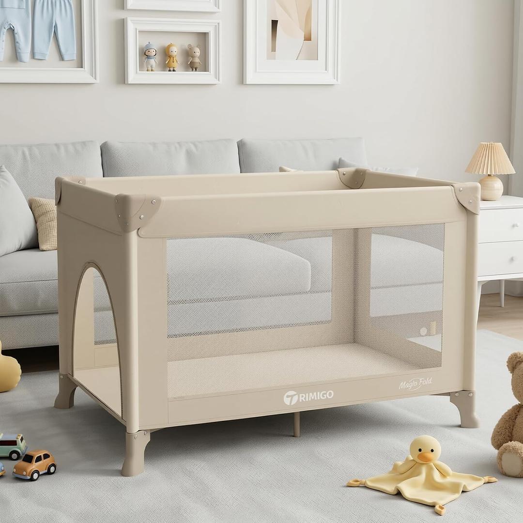 Portable Baby Playard& Playpen with Mattress, Travel Crib, Khaki, Standard