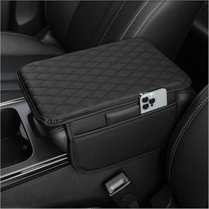 Upgraded Car Center Console Cover, Microfiber Leather Armrest Cover, Cushion with 2 Storage Bags/Box, Car Interior Accessories for Most Vehicles, Black