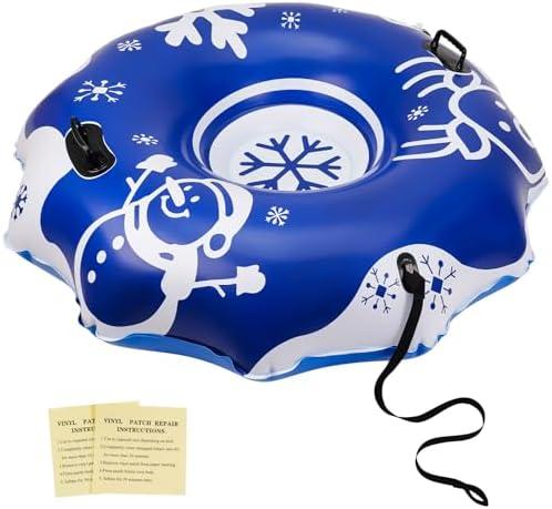 COVACURE 55" Snow Sled Extra Large Snow Tube - Thickened Inflatable Sleds for Adults, Heavy Duty Snow Tube with Reinforced Grab Handle & Rope, Snow Play Gear for Sledding and Skiing