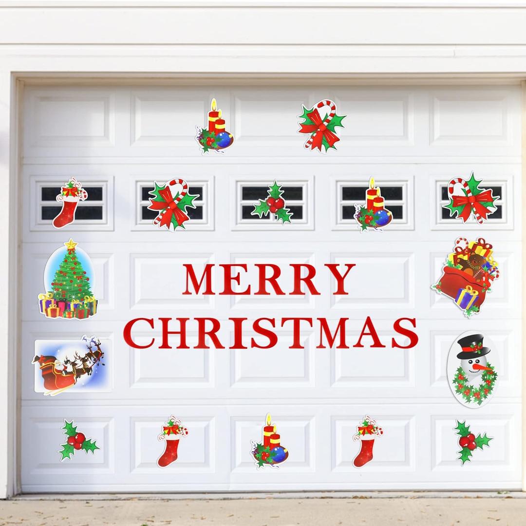 Merry Christmas Garage Door Magnets - 30Pcs All in One Weather Resistant Christmas Garage Door Decorations Set for Holiday Decor