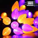 C7 Halloween String Lights - 50 LED 24Ft Vintage Smooth Bulb Light with Auto Timer, Extendable, 8 Modes - Waterproof Spooky Lighting for Outside Roofline House Holiday Party Decorations Purple Orange