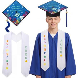 2 Pcs Graduation Cap and Stole Set Class of 2026 Grad Cap with Tassel and Sash for High School College