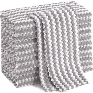 Homaxy 12 Pack Kitchen Dish Cloths, Ultra Soft and Absorbent Dish Towels, Reusable Fast Drying Microfiber Cleaning Cloth, Coral Velvet Wave Design No-lint, 10 x 10 inches, Grey