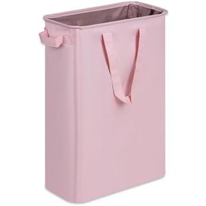 efluky Slim Laundry Basket, Narrow Laundry Hamper with Handles, Collapsible Dirty Clothes Hamper, Tall Laundry Bin for Laundry Room, Dorm and Bedroom, 12.7 Gallons (48L) Pink