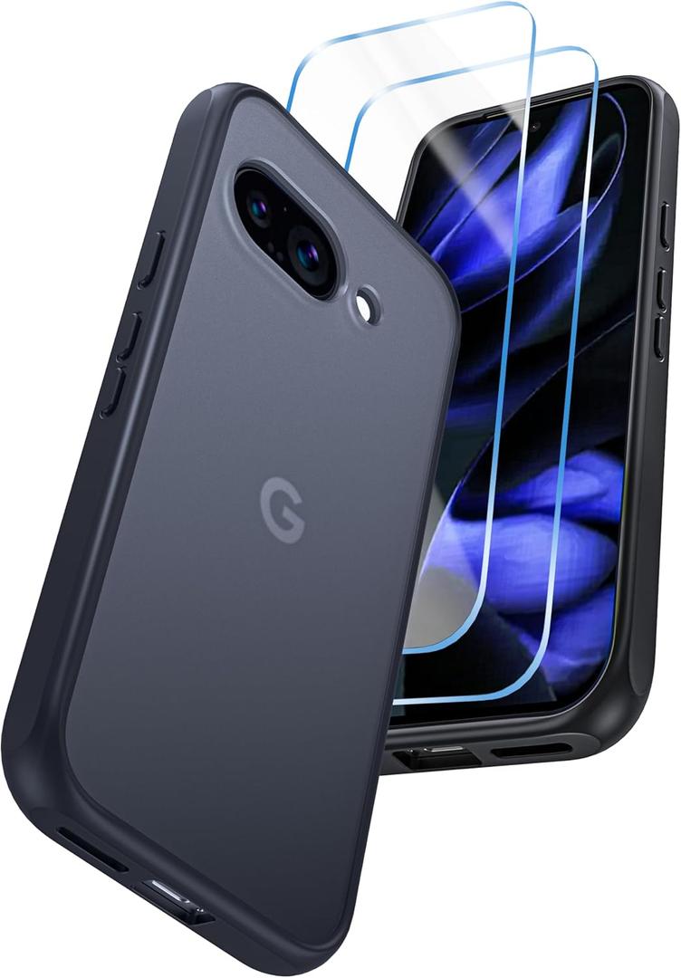 JIC AirGuard Bundle - for Google Pixel 9a - 1x Phone Case - 2X Screen Protectors - [AirCor Technology | Survive 6.5ft Drops] - Black