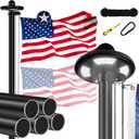 Heavy Duty Flag Pole Kit with Solar Light, 20 FT 12 Gauge Aluminum in Ground Flagpole with 128 LEDs Solar Powered Set for House Outside, with Embroidered American Flag, Residential Commercial, Black