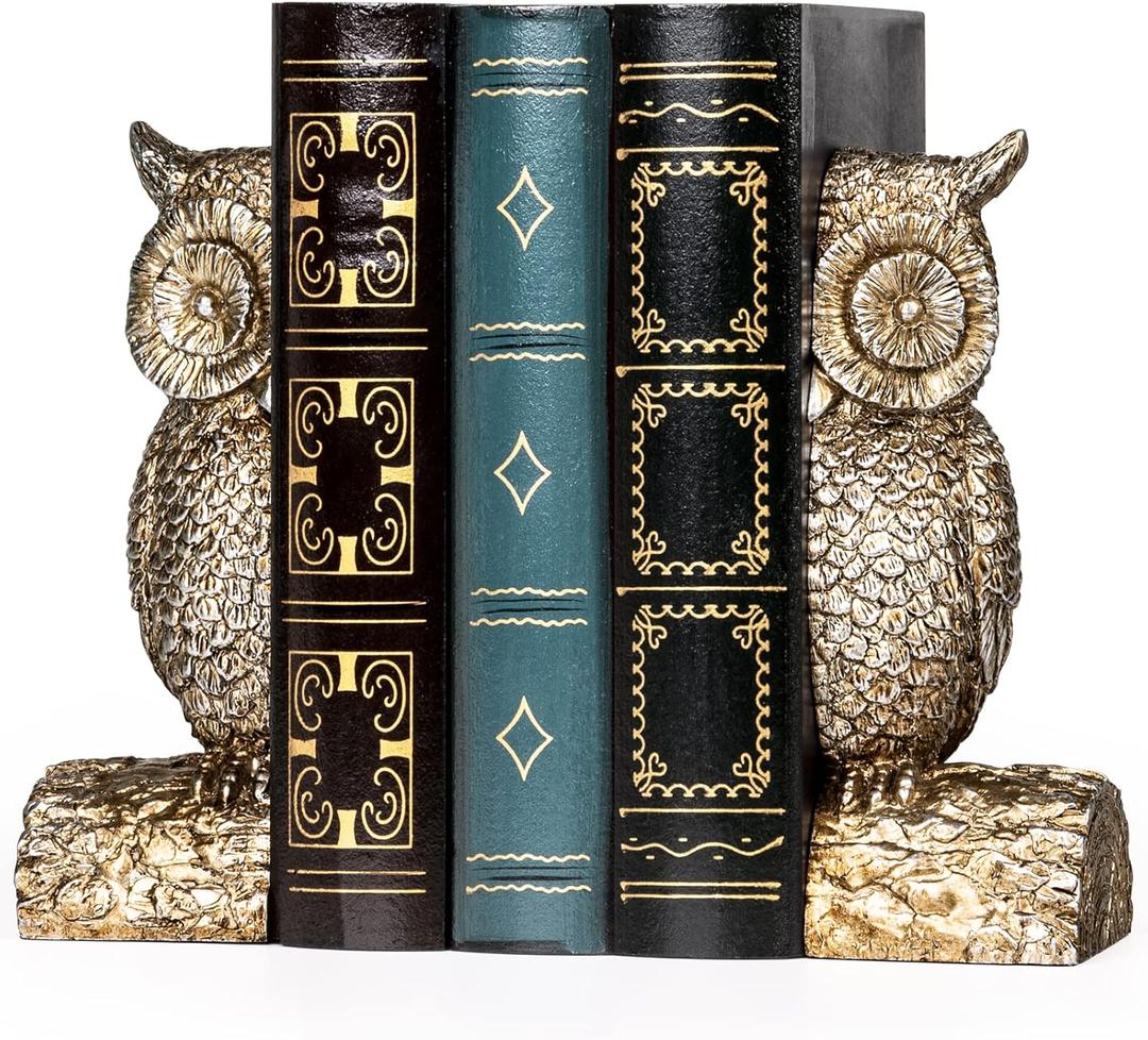 MXARLTR Decorative Bookends, Book Ends for Shelves, Vintage Resin Owl Bookends with Anti-Slip Base for Books Magazines Home Office Decor Book Holder