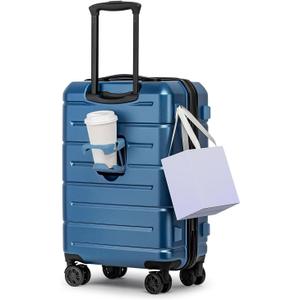 KYME Carry On Luggage 22x14x9 Airline Approved Expandable Hardshell 20 Inch Luggage with TSA Lock Carry On Suitcase with Wheels Small Travel Rolling Luggage with Cup Holder for Women Men Lt Blue