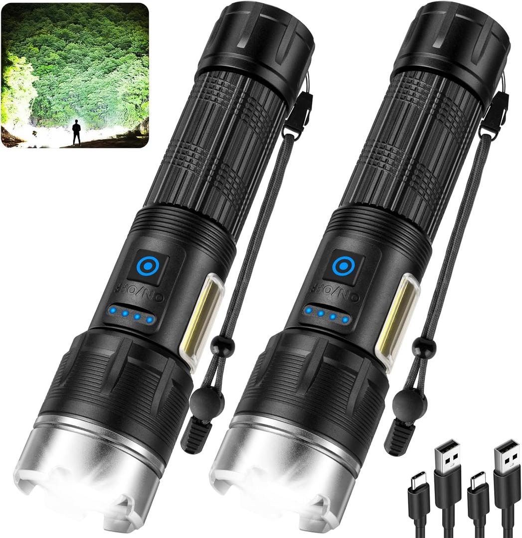 Cinlinso Flashlights Rechargeable High Lumens, 2 Pack Super Bright Flashlight, 7 Modes LED Flashlight, IPX7 Waterproof Powerful Flash Light for Home, Outdoor, Emergencies