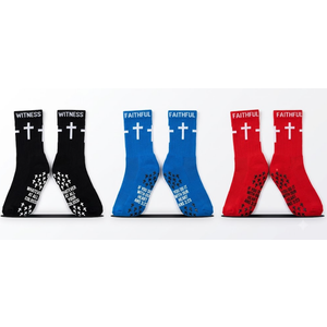 Geyoga 4 Pairs Grip Cross Soccer Socks Anti-slip Grips Sports Sock with Faith Bible for Baseball Football Basketball Gym, One Size