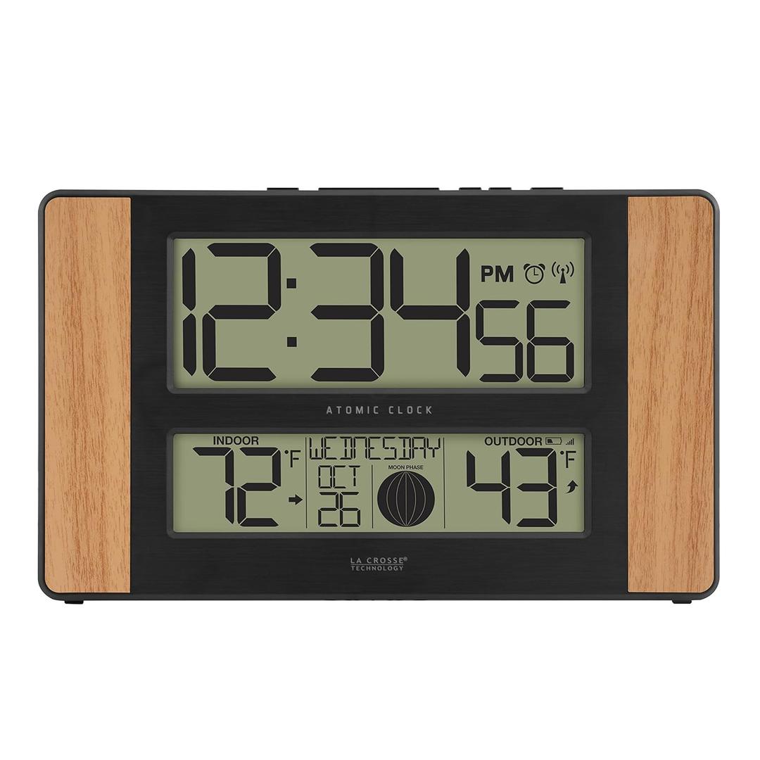 La Crosse Technology Atomic Digital Clock with Outdoor Temperature, Wood Oak, 0