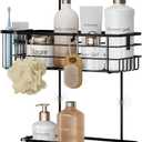 HapiRm Hanging Shower Caddy Organizer - No Drilling Shower Shelves with Hooks and Toothbrush Holder, Rustproof 304 Stainless Steel Bathroom Organizer - Black