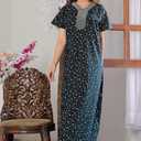 Mik & Misha Women's Cotton Printed Nighty/Night Gown Maxi Free Size (Dark Green)