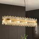 39" Modern Gold Rectangle Crystal Chandelier Light Fixtures for Kitchen Island Luxury Linear Crystal Chandeliers for Dining Room 16-Light Long Hanging Pendant Lighting for Entryway Foyer Bar, 39.4" * 11.8" * 8.6"