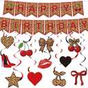 Pasimy Cheetah and Cherry Birthday Party Decorations Red and Black Leopard Print Birthday Banner and Cheetah Print Hanging Swirls Backdrop Decor for Women Girls Gone Wild Party Decorations Supplies