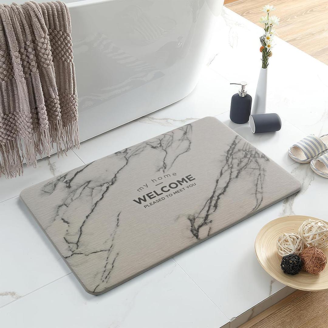 FILTA Bath Stone Mat,Diatomaceous Earth Shower Mat,Non-Slip Super Absorbent Stone Bath Mats for Bathroom,Quick Drying Large Natural Marble Mat Easy to Clean(23.5"15.3" Dark Grey)