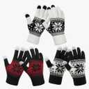YSense 3 Pairs Touch Screen Gloves Snow Flower, Warm Knit Winter Gloves Christmas Gifts Stocking Stuffers for Women Gifts