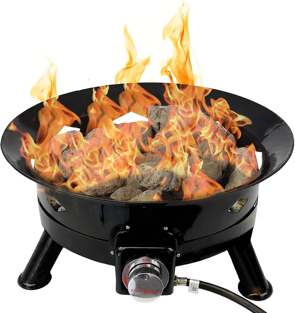 Flame King Smokeless Propane Fire Pit, 24-inch Portable Firebowl, 58K BTU with Self Igniter, Cover, & Carry Straps for RV, Camping, & Outdoor Living