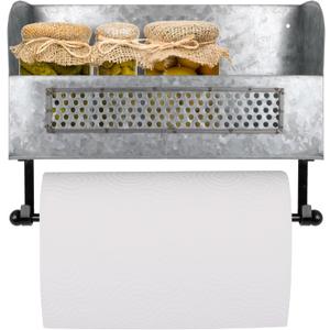 Autumn Alley Farmhouse Paper Towel Holder with Shelf - Wall Mount Paper Towel Holders - Rustic Paper Towel Holder - Farmhouse Towel Racks for Bathroom and Kitchen Wall Decor, Galvanized Grey (Gray)