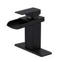 BWE Black Bathroom Faucet Waterfall Single Handle Bathroom Faucet One Hole Bathroom Sink Faucet with Supply Line Lavatory Vanity Mixer Tap Deck Mounted Matte Black